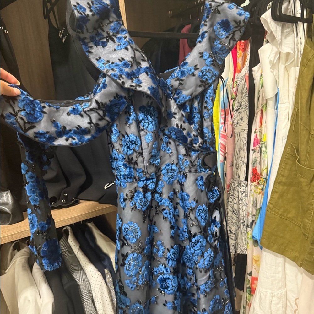 Self-Portrait Blue and Black Floral Long Sleeve Dress